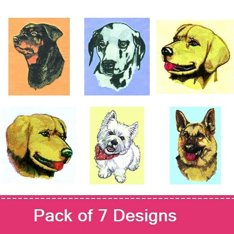 Dog Breed Embroidery Bundle – Rottweiler, Dalmatian, and More (7 Designs)
