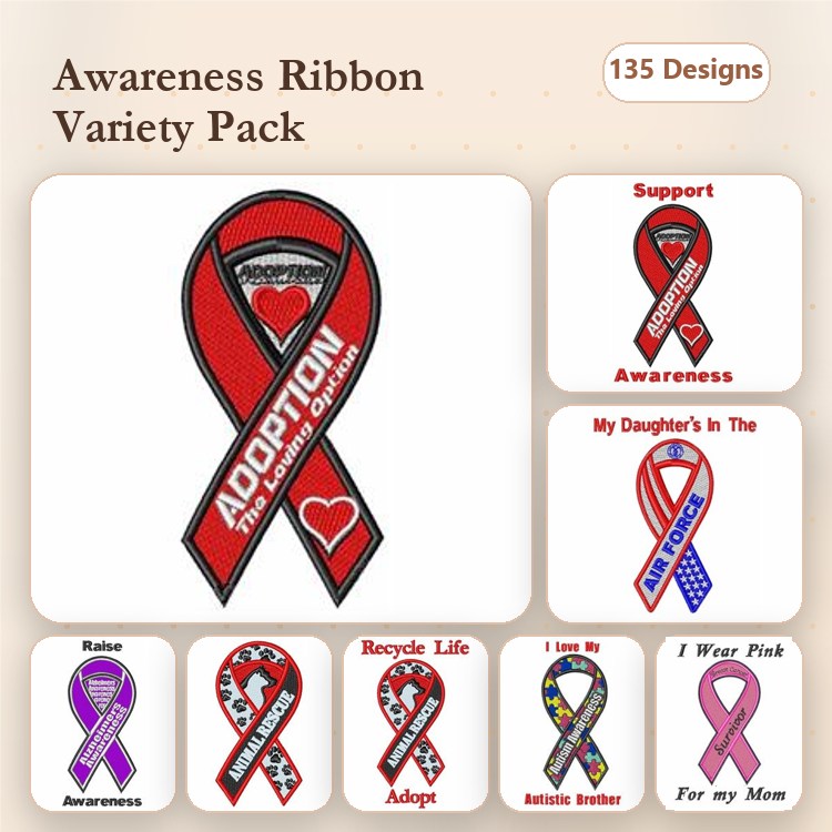 Ribbon Embroidery Bundle – Support Our Troops & Awareness (135 Designs)