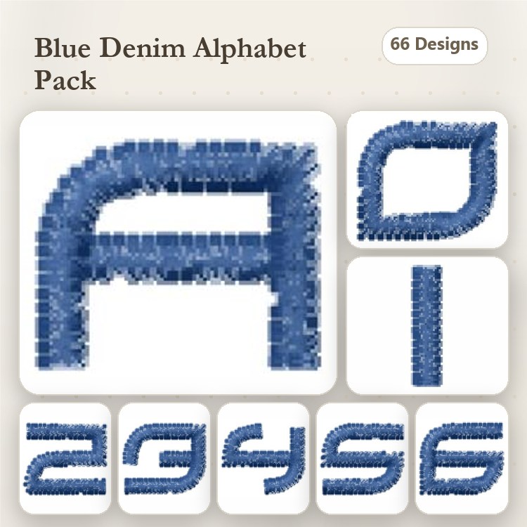 Denim Alphabet Letters Embroidery Designs Bundle – A, B, C, D, E, F, G, H, I, J, K, L, M & More (66 Designs)