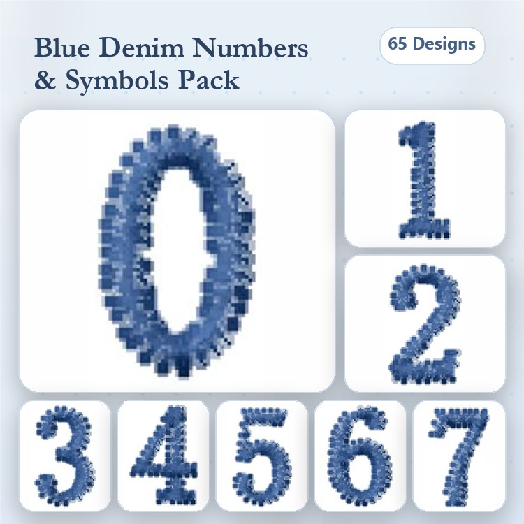 Applique Denim Numbers & Symbols Embroidery Bundle – Number 0, Number 1, Number 2, Number 3 & More (65 Designs)