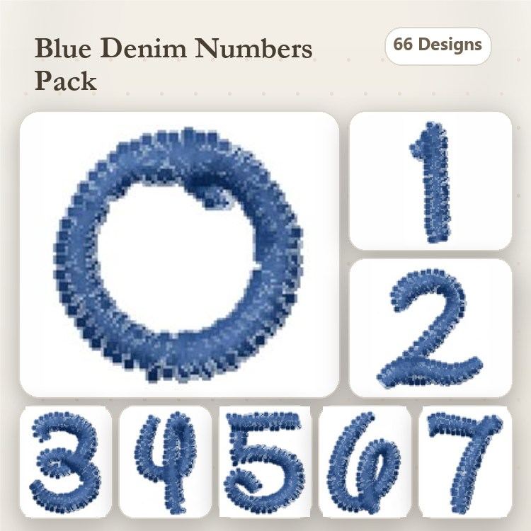 Denim-themed Numbers Embroidery Designs Bundle – Number 0, Number 1, Number 2, Number 3 & More (66 Designs)