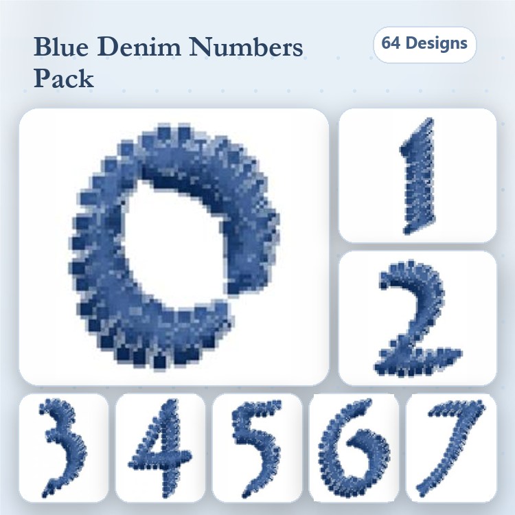 Blue Denim Numbers Embroidery Designs Bundle – Number 0, Number 1, Number 2, Number 3 & More (64 Designs)