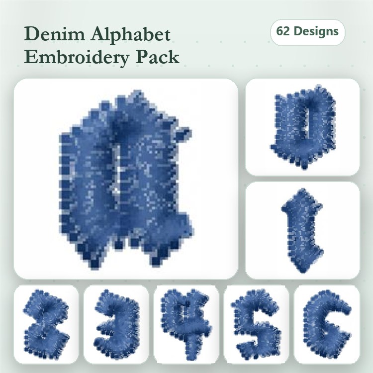 Denim Letters Embroidery Designs Bundle – Denim Letter A, Denim Letter B, Denim Letter C & More (62 Designs)