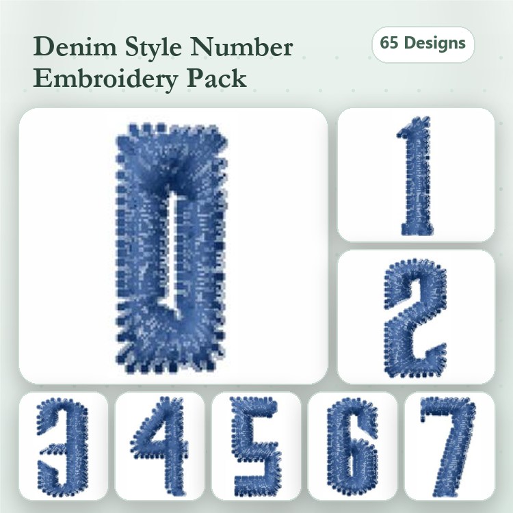 Denim Style Numbers Embroidery Designs Bundle – Denim Number 0, Denim Number 1, Denim Number 2 & More (65 Designs)
