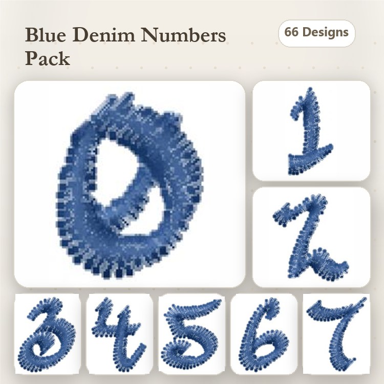 Rippled Denim Numbers Embroidery Designs Bundle – Number 0, Number 1, Number 2 & More (66 Designs)
