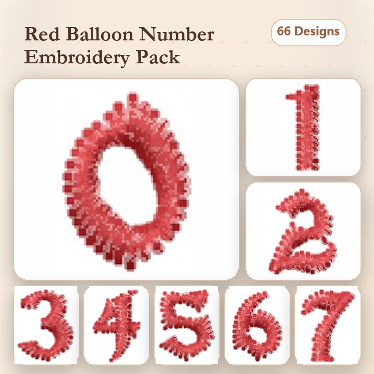 Balloon Numbers Embroidery Designs Bundle – Balloon Number 0, Balloon Number 1, Balloon Number 2 & More (66 Designs)