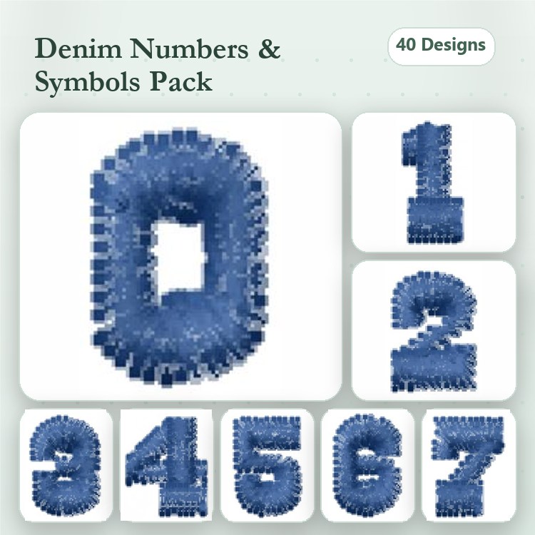 Denim Numbers & Symbols Embroidery Bundle – Number 0, Number 1, Symbol - Dash & More (40 Designs)