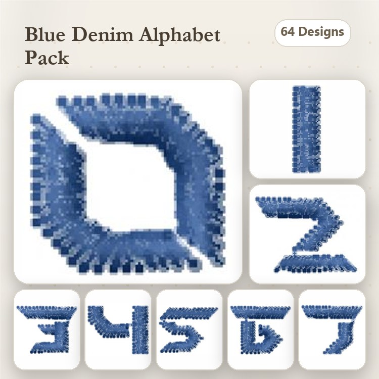 Blue Denim Alphabet Embroidery Designs Bundle – A, B, C, D, E & More (64 Designs)
