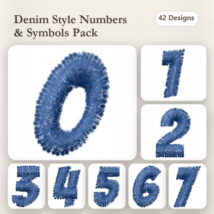 Denim Style Numbers & Symbols Embroidery Designs Bundle – Denim Number 0, Denim Number 1, Denim Symbol & More (42 Designs)