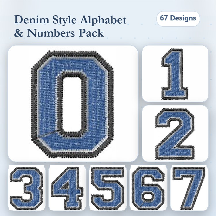 Denim Style Numbers Embroidery Bundle – Number 0, Number 1, Number 2 & More (67 Designs)