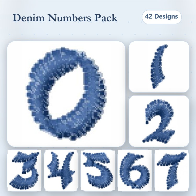 Denim Numbers Embroidery Designs Bundle – Denim Number 0, Denim Number 1, Denim Number 2 & More (42 Designs)