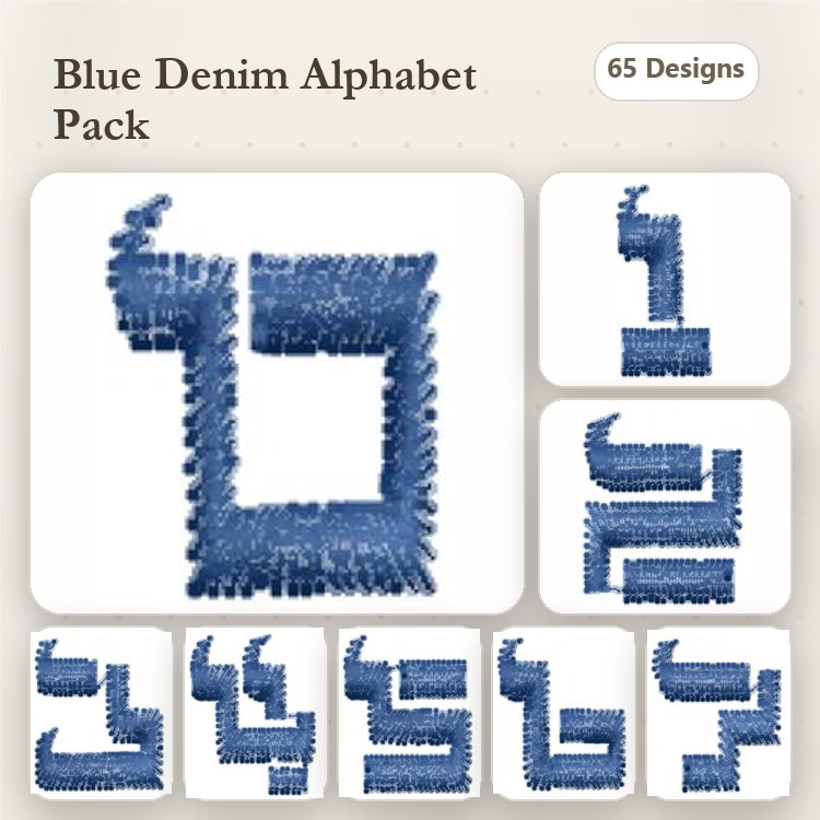 Denim Alphabet Embroidery Designs Bundle – Denim Letter A, Denim Letter B, Denim Letter C & More (65 Designs)
