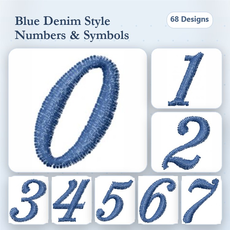 Denim Style Numbers Embroidery Designs Bundle – 0, 1, 2, 3, 4, 5, 6, 7 & More (68 Designs)