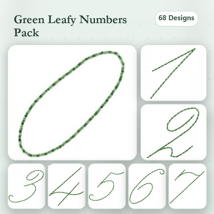 Leafy Numbers Embroidery Designs Bundle – Leafy Number 0, Leafy Number 1, Leafy Number 2 & More (68 Designs)