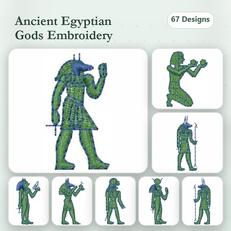 Ancient Egyptian Gods Embroidery Designs Bundle – Anubis, Horus, Osiris, Isis & More (67 Designs)