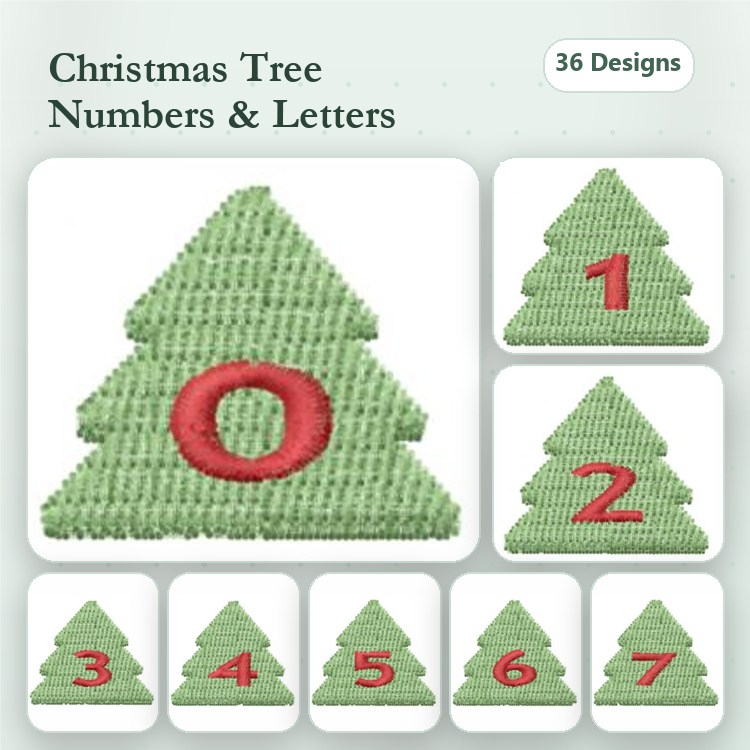 Applique Christmas Tree Letters & Numbers Embroidery Designs Bundle – Christmas Tree with 0, Christmas Tree with 1, & More (36 Designs)