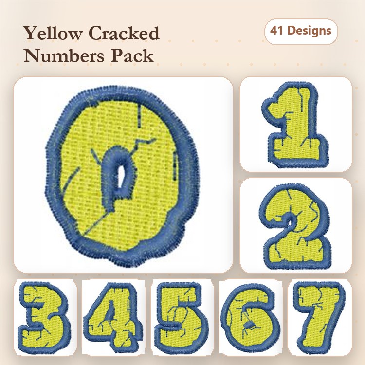Cracked Numbers Embroidery Designs Bundle – Cracked Number 0, Cracked Number 1, Cracked Number 2 & More (41 Designs)