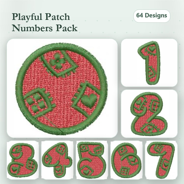 Applique Playful Number Embroidery Bundle – Circle Patch, Number 0, Number 1 & More (64 Designs)