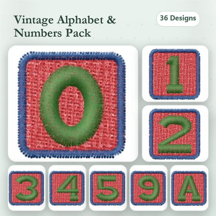Letters & Numbers Embroidery Designs Bundle – Vintage Alphabet, Number 0, Number 1 & More (36 Designs)