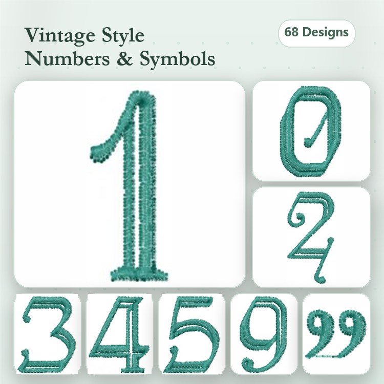 Vintage Numbers & Symbols Embroidery Designs Bundle – Vintage Number 0, Vintage Ampersand & More (68 Designs)