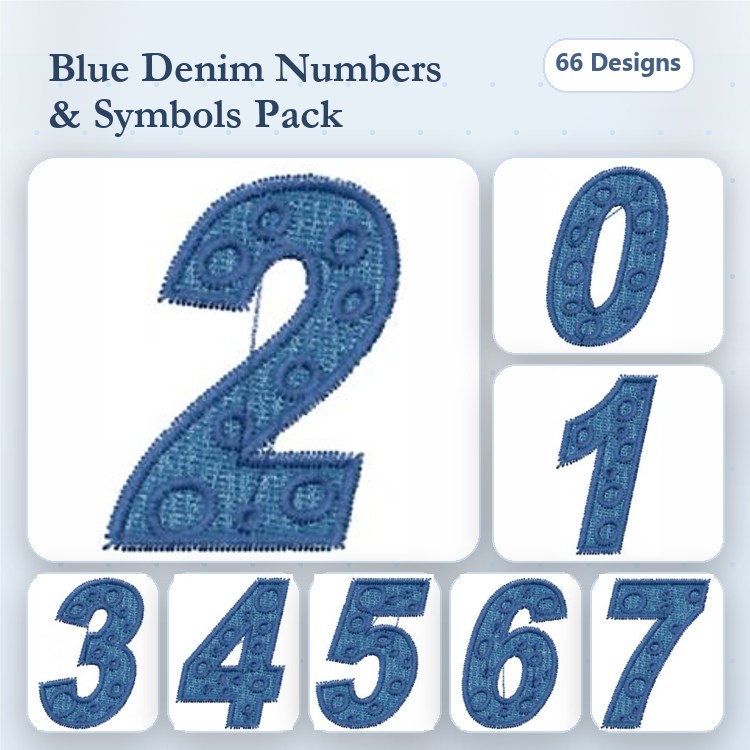Denim Numbers & Symbols Embroidery Designs Bundle – Number 0, Number 1, Number 2 & More (66 Designs)