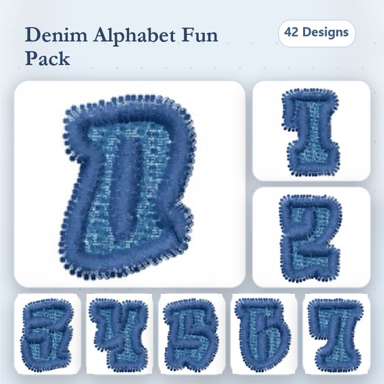 Applique Denim Letters Embroidery Bundle – A, B, C, D, E & More (42 Designs)