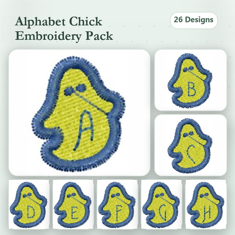 Applique Alphabet Chick Embroidery Bundle – Chick Letter A, Chick Letter B, Chick Letter C & More (26 Designs)