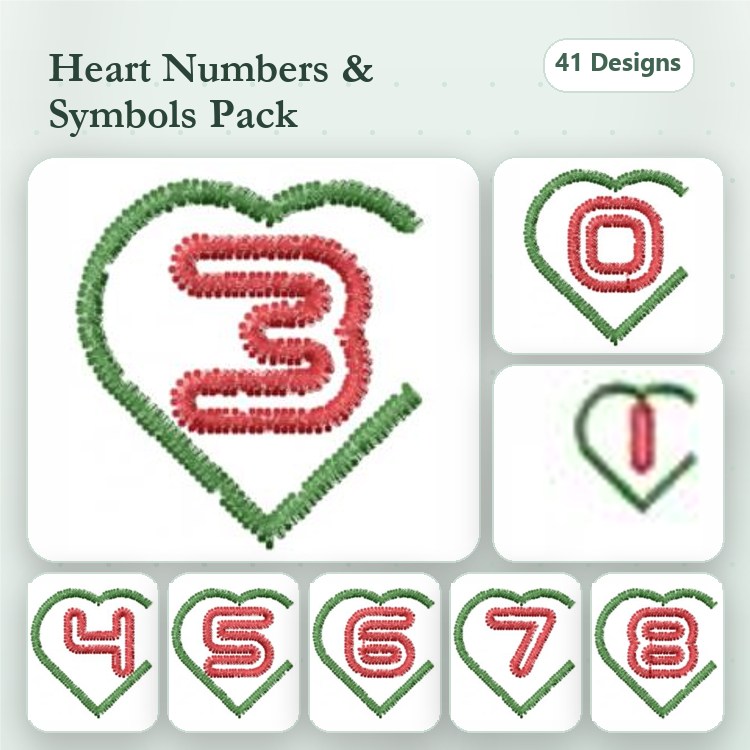 Heart-themed Numbers Embroidery Bundle – Heart Number 0, Heart Number 1, Heart Number 2, Heart Number 3 & More (41 Designs)