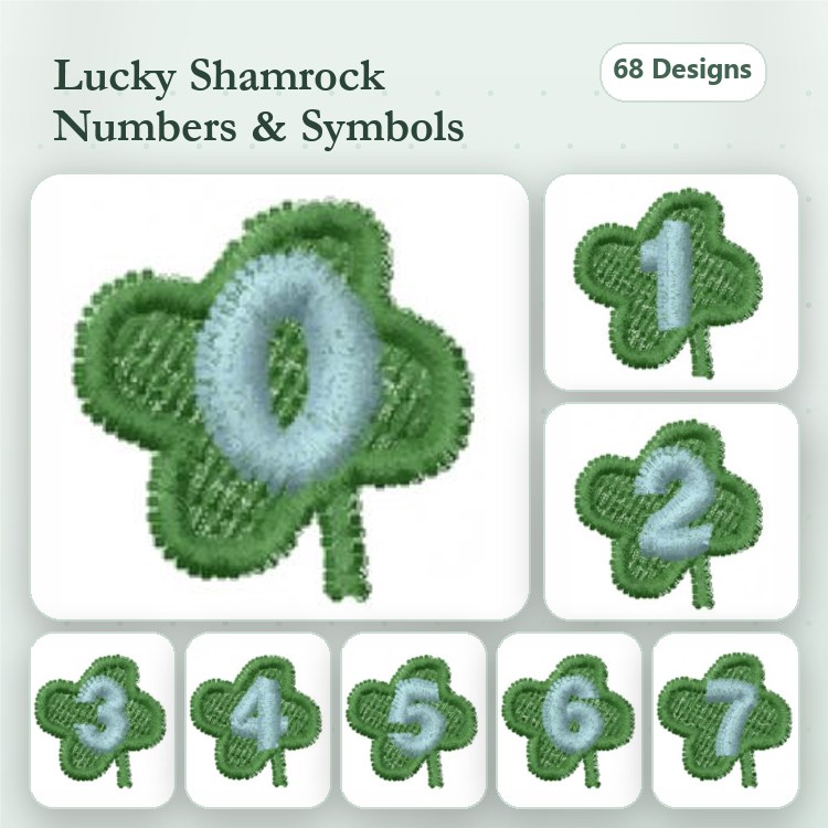 Shamrock Numbers Embroidery Designs Bundle – Shamrock with Number 0, Shamrock with Number 1, Shamrock with Number 2 & More (68 Designs)