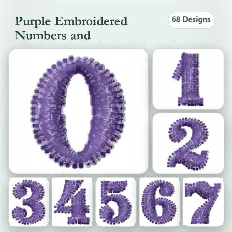 Rippled Purple Embroidered Numbers Embroidery Designs Bundle – Purple Number 0, 1, 2, 3 & More (68 Designs)