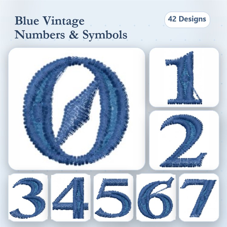 Vintage Numbers and Symbols Embroidery Designs Bundle – Number 0, Number 1, Number 2, Number 3 & More (42 Designs)