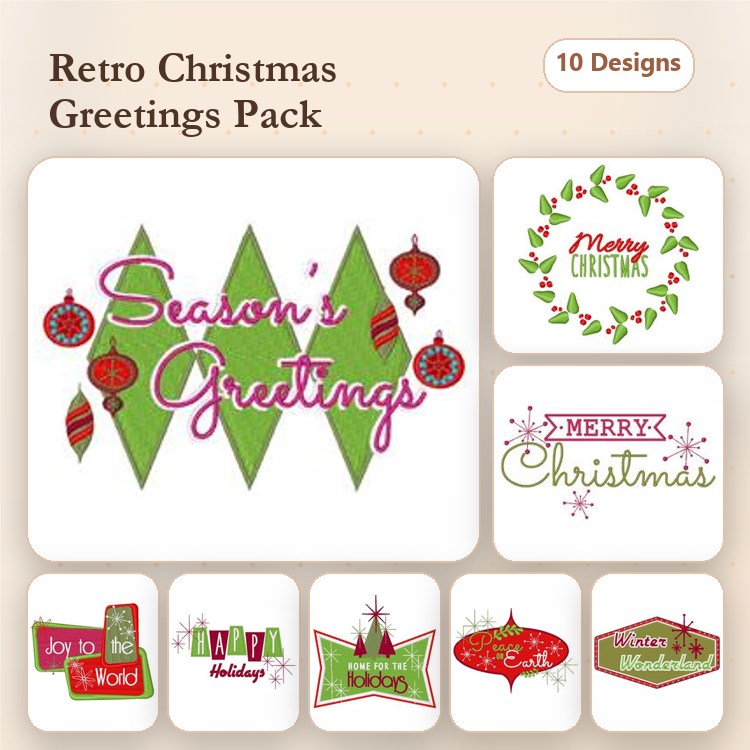 Christmas Greetings Embroidery Designs Bundle – Season's Greetings, Merry Christmas Wreath, Joy to the World & More (10 Designs)