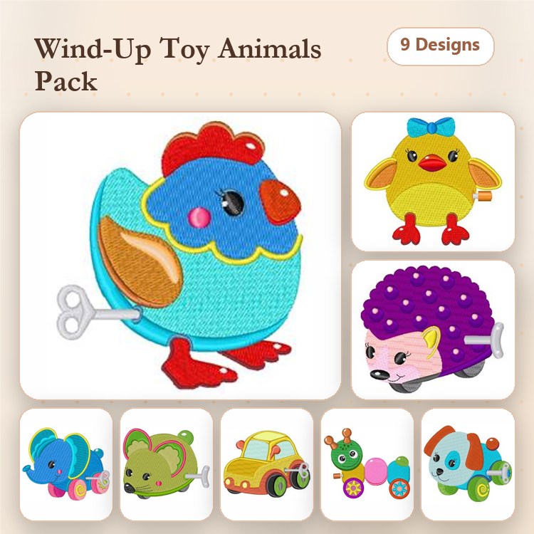 Animal Toy Embroidery Bundle – Fun Designs (9 Designs)