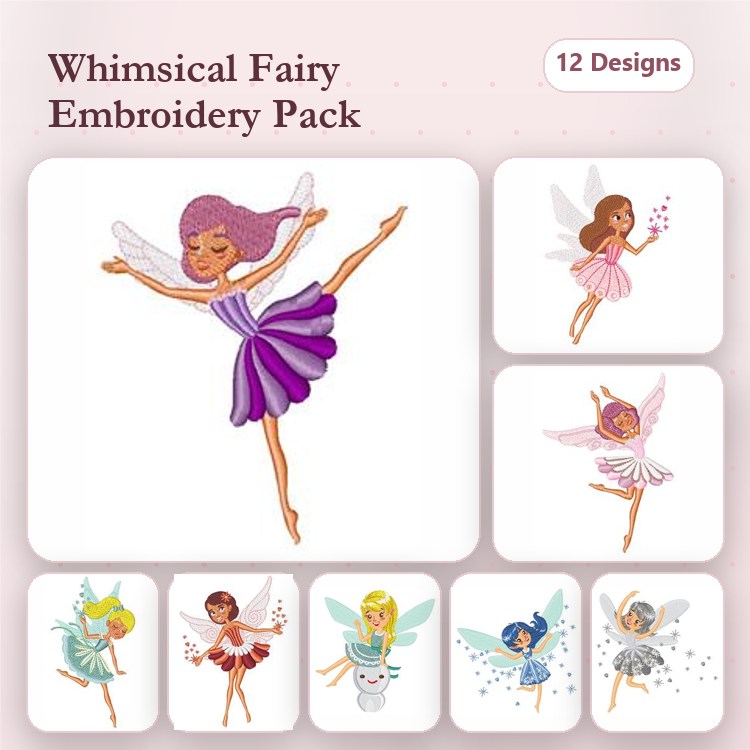 Fairy Embroidery Bundle – Dancing Fairy, Ballet Fairy, Flower Fairy & More (12 Designs)