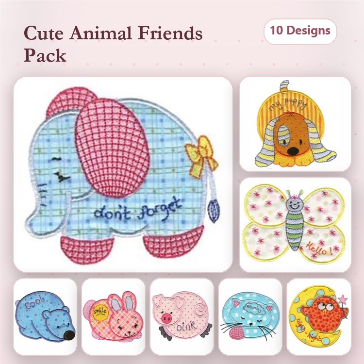Animal Embroidery Bundle – Cute Designs (10 Designs)