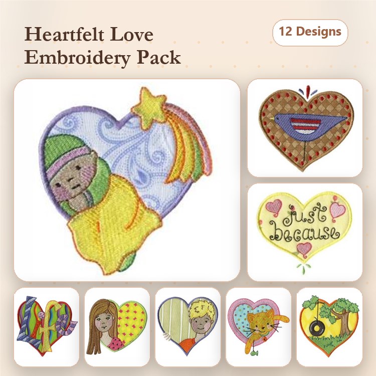 Heart Embroidery Bundle – Colorful Designs (12 Designs)