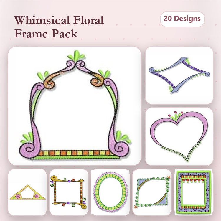 Floral Frame Embroidery Designs Bundle – Whimsical Floral Frame, Heart Floral Frame, Ornate Floral Frame & More (20 Designs)