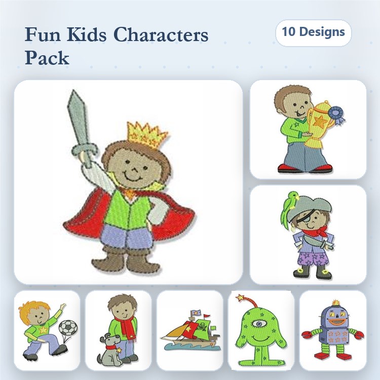 Boy Characters Embroidery Bundle – Fun Themes (10 Designs)