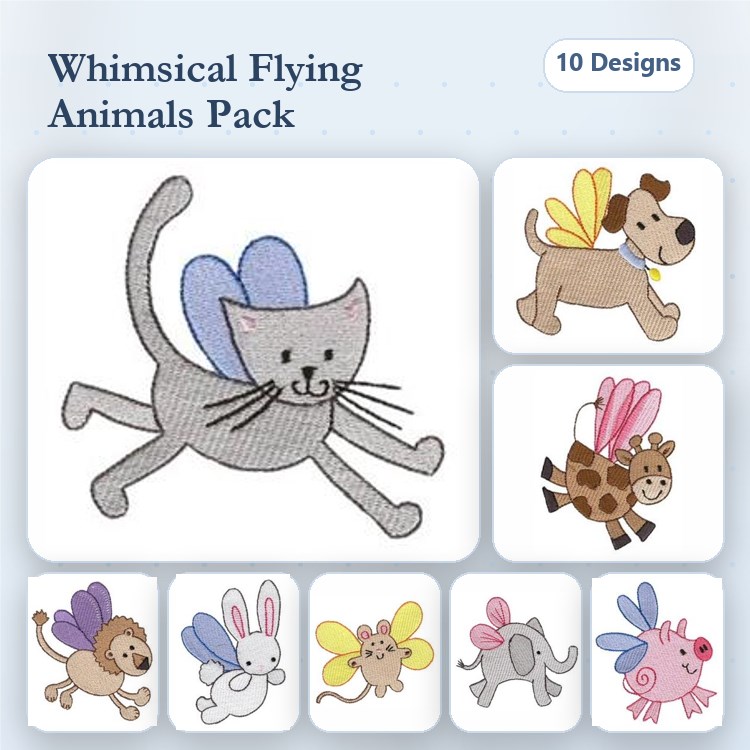 Cat, Dog & Animal Embroidery Bundle – Whimsical Designs (10 Designs)