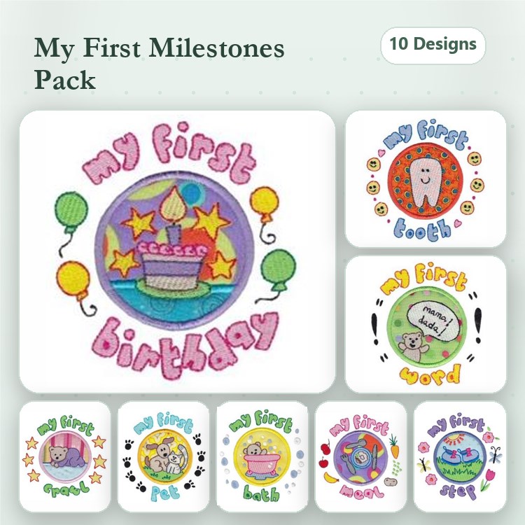 My First Embroidery Bundle – Baby Milestones (10 Designs)