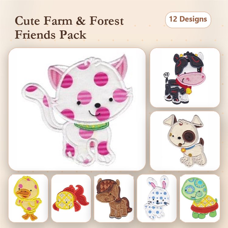 Polka Dot Cat & Puppy Embroidery Bundle – Fun Animal Designs (12 Designs)