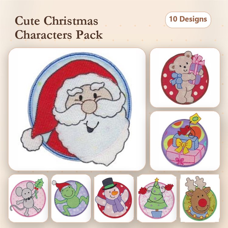 Teddy Bear & Santa Christmas Embroidery Bundle – Holiday Characters (10 Designs)