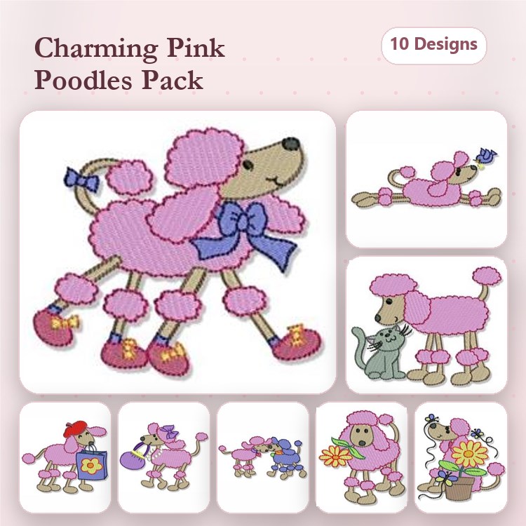 Poodle Embroidery Bundle – Cute & Stylish Designs (10 Designs)