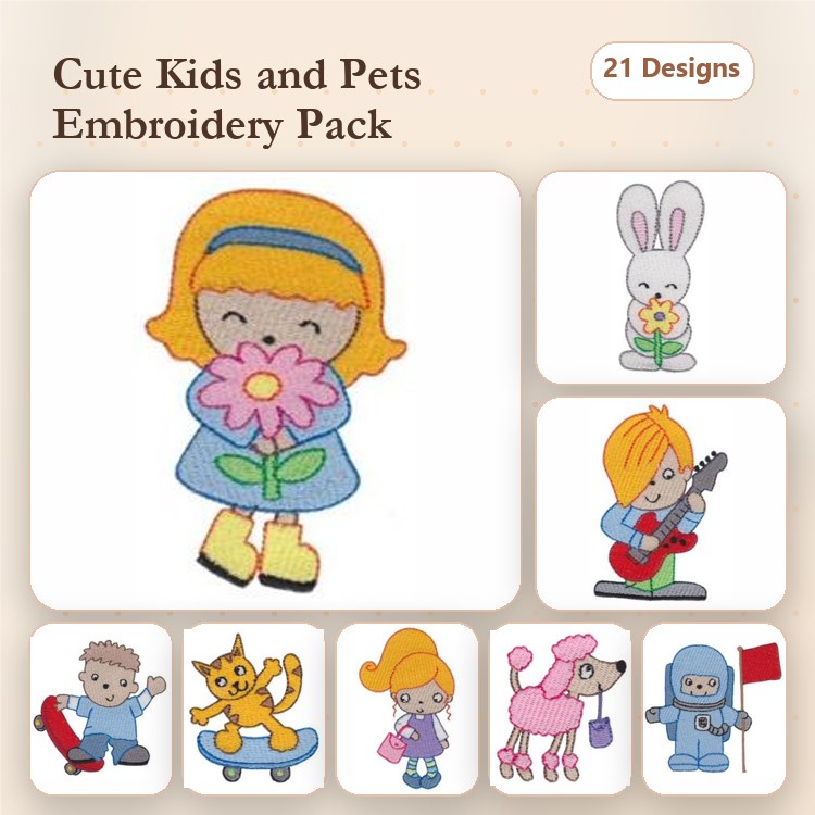 Cute Characters Embroidery Bundle – Fun Designs (21 Designs)