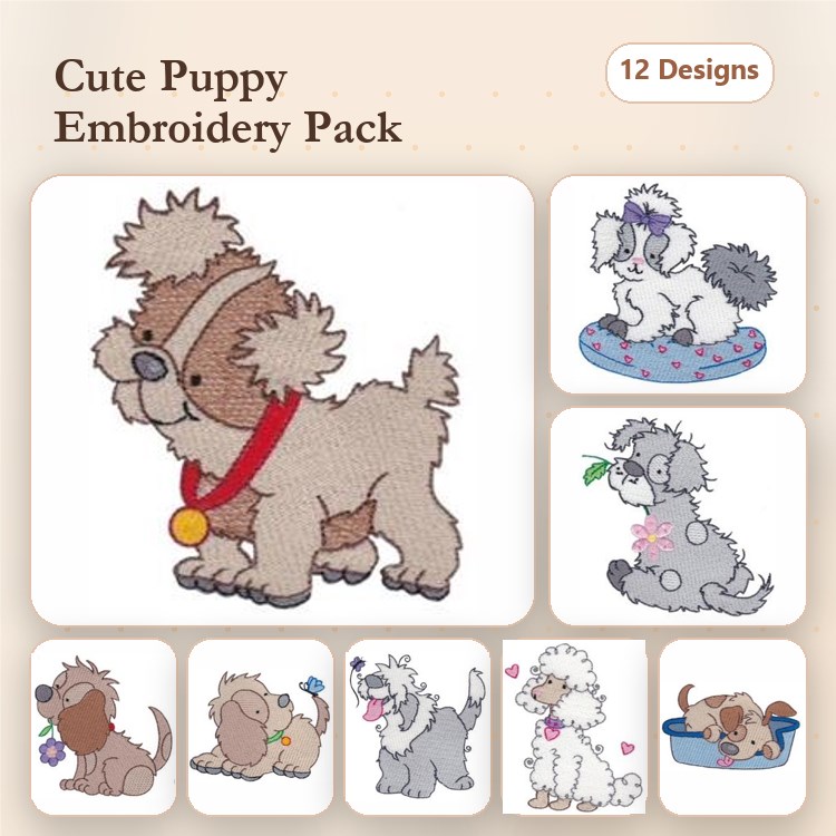 Dog Breed Embroidery Bundle – Cute Canine Designs (12 Designs)