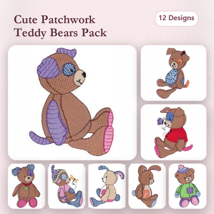 Sitting Dog & Bear Embroidery Bundle – Cute & Playful (12 Designs)