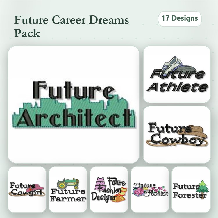 Future Career Embroidery Designs Bundle – Architect, Athlete, Cowboy & More (17 Designs)