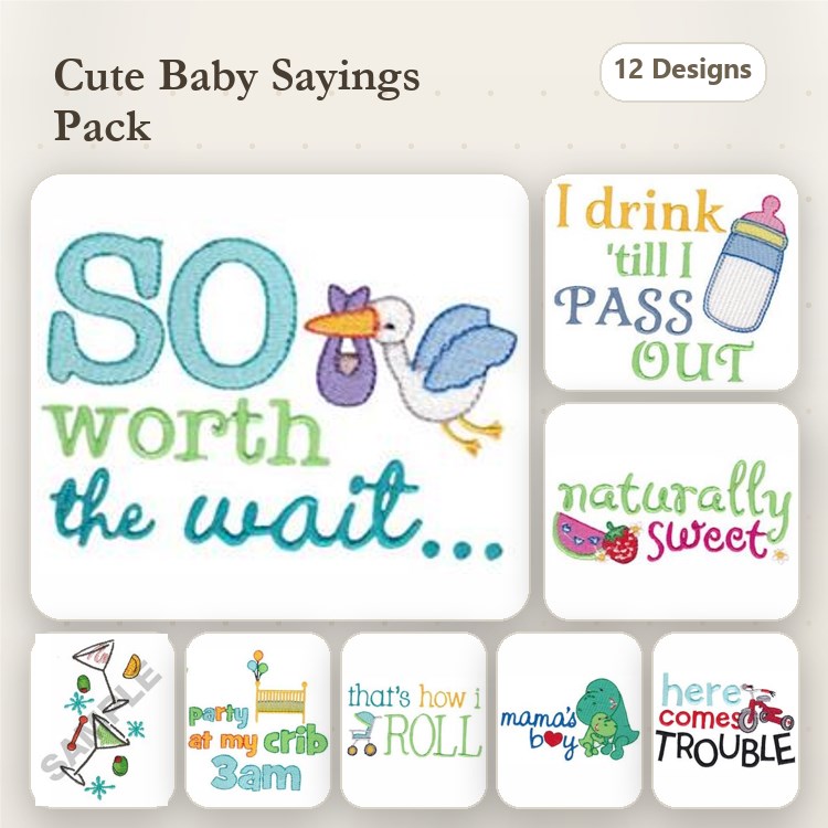 Dog & Baby Text Embroidery Bundle – Fun Sayings & Graphics (12 Designs)
