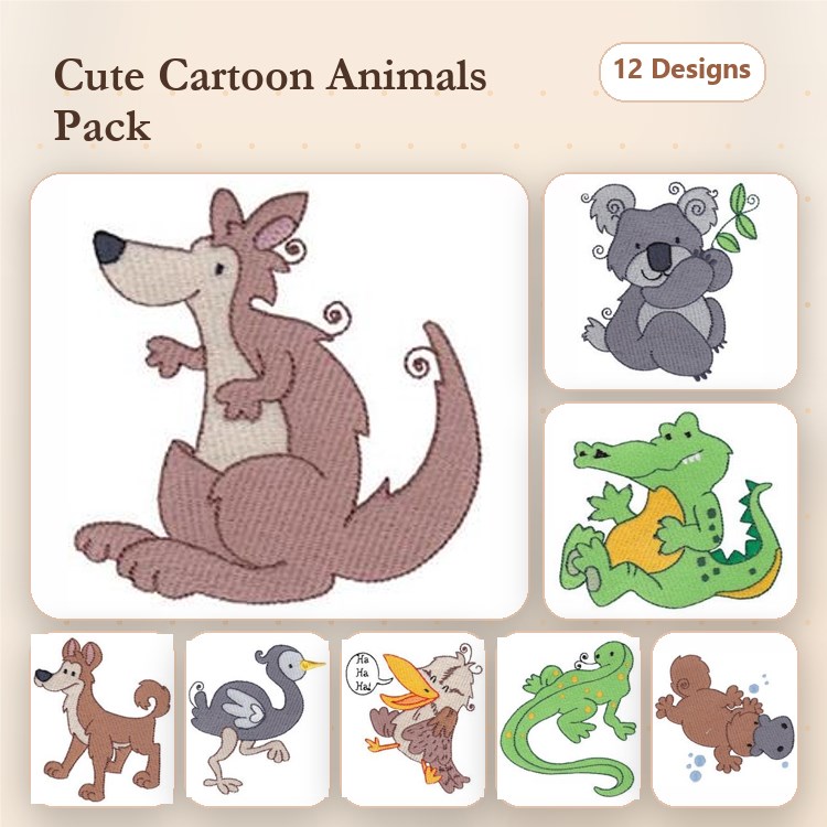 Kangaroo & Koala Embroidery Bundle – Australian Wildlife (12 Designs)