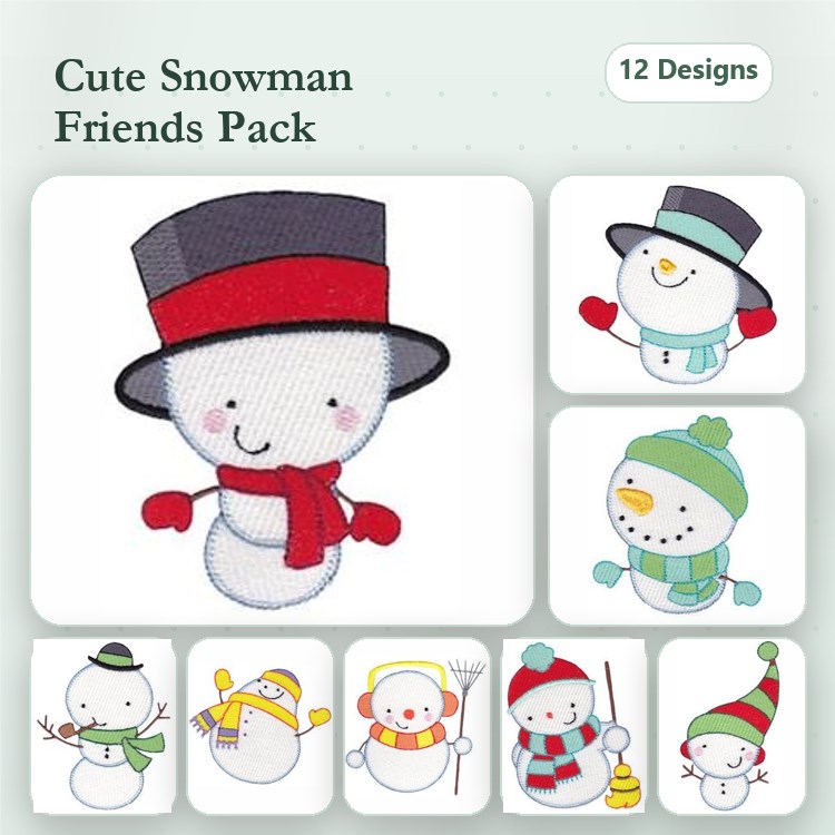 Snowman Embroidery Bundle – Winter Designs (12 Designs)